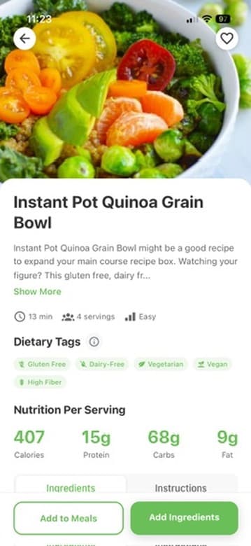 Grocery Savvy recipes screen